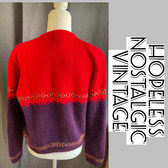 Donna Hayward's United Colors of Benetton wool button down sweater in red - Picture 3 of 3